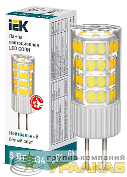Лампа светодиодная Corn 5Вт капсульная 4000К нейтр. бел. G4 230В керамика IEK LLE-Corn-5-230-40-G4