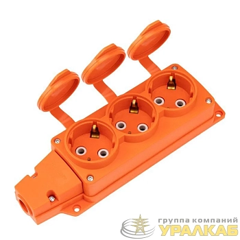 Колодка удлинителя 3-м с заземл. 16А IP54 влагозащ. с защ. крышкой COMPACT каучук оранж. Rexant 