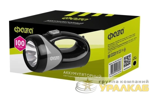 Фонарь аккумуляторный универсальный AccuF8-L1W/L12-bk 1Вт 100лм + боков. панель 12х0.5Вт 110лм аккум. 0.9А.ч ЗУ: 220В/12В IP20 черн. ФАZА 