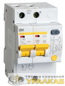 Выключатель автоматический дифференциального тока 2п C 40А 30мА тип AC 4.5кА АД-12 IEK MAD10-2-040-C-030