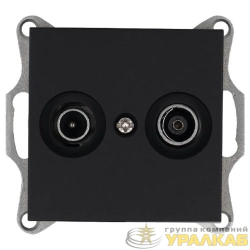 Розетка телевизионная проходная TV + FM 2-м Ф9.5мм механизм черн. матов. soft touch Jasmart G6205PB детальная картинка