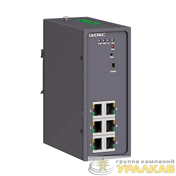 Коммутатор промышленный управляемый 6х10/100Base-T(X) портов RJ45 консольный порт Mini USB 24-48В DC (18-72В DC) с резервированием DKC N2000-6T-P1