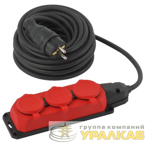 Удлинитель силовой UK-3e-3x1.5-10m-IP44(KG) с заземлением 3 розетки каучук 10м КГ 3х1.5кв.мм IP44 Эра Б0057580 детальная картинка