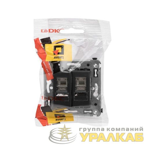 Розетка компьютерная 2-м RJ-45 СП кат.5e экранированная Avanti "Черный матовый" DKC 4412364 детальная картинка