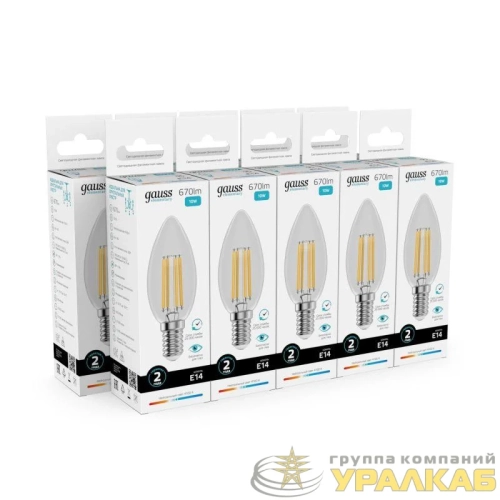 Лампа светодиодная филаментная Filament Elementary 10Вт свеча 4100К Е14 670лм GAUSS 