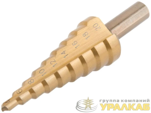 Сверло ступенчатое HSS по металлу 9 ступеней 4-20мм MOS 36382М детальная картинка