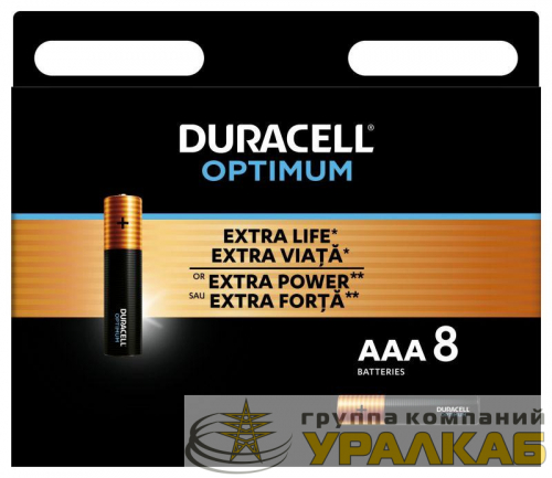Элемент питания алкалиновый ААА 1.5В LR03-8BL Optimum 5014070 (блист.8шт) Duracell Б0056025
