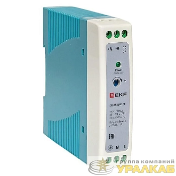 Блок питания на DIN-рейку 20Вт Uвх ~ 220В AC m Uвых - 24В DC постоянного тока EKF DR-M-20W-24