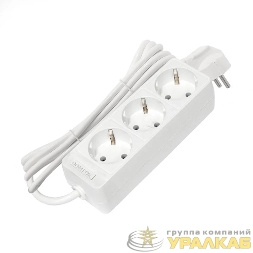 Удлинитель 3х3м с заземл. 16А IP20 3.5кВт ПВС 3х1 бел. DOMTOK 2391 детальная картинка