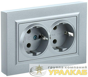Розетка 2-м СП BRITE РС12-3-БрС 16А в сборе с заземл. без защ. шторок сталь IEK BR-R21-16-K46-F