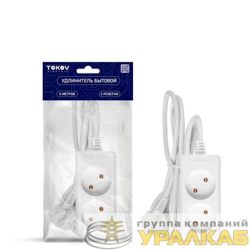Удлинитель 2х5м без заземл. 10А 2х0.75 TOKOV ELECTRIC TKE-C01-BU2-5-075 детальная картинка