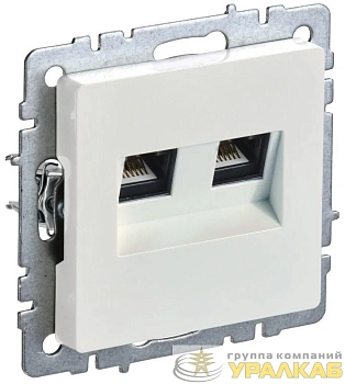 Розетка двойная СП BRITE RJ11+RJ45 кат.5E РК/Т12-БрЖ механизм жемчуж. IEK BR-KT20-O-1-K36