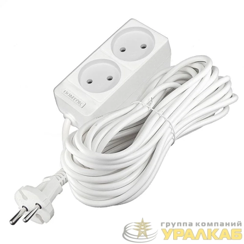 Удлинитель 2х10м без заземл. 10А IP20 2.2кВт ПВС 2х1 бел. DOMTOK 