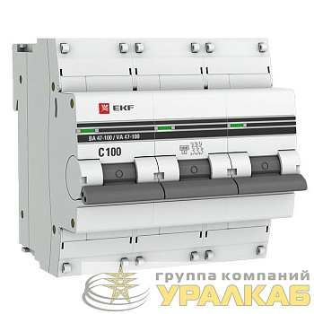 Выключатель автоматический модульный 3п C 100А 10кА ВА 47-100 PROxima EKF mcb47100-3-100C-pro