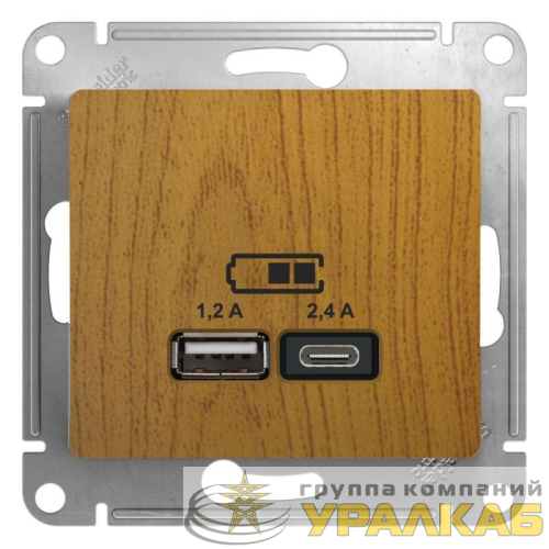 Розетка USB Glossa тип A+C 5В/2.4А 2х5В/1.2А механизм дерево дуб SE GSL000539 детальная картинка