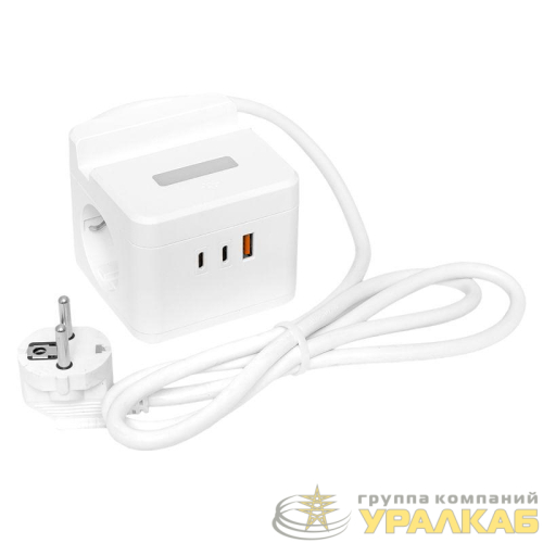 Удлинитель "Куб" 2х1.3м USB + 2Type C с быстрой зарядкой подставкой под телефон и ночником 1кв.мм EKF UBA-CUB-2-FC детальная картинка