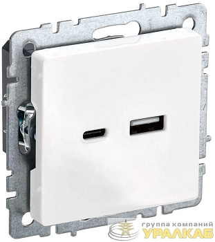 Розетка BRITE USB A+C 18Вт РЮ11-1-БрБ механизм бел. IEK BR-U22-018-K01