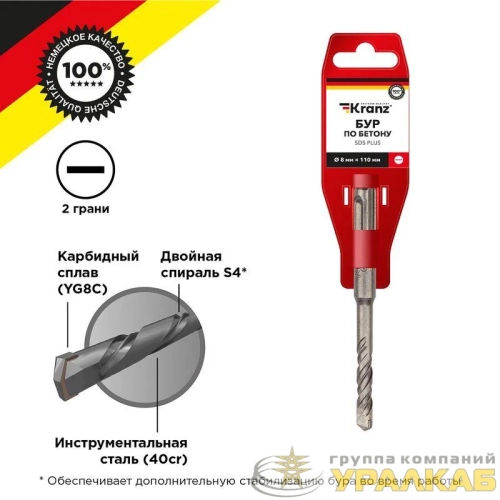 Бур по бетону 8х110мм SDS PLUS Kranz KR-91-0007 детальная картинка