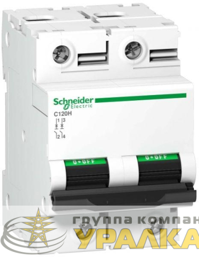Выключатель автоматический модульный 2п C 63А 15кА Acti9 C120H SchE A9N18456 детальная картинка
