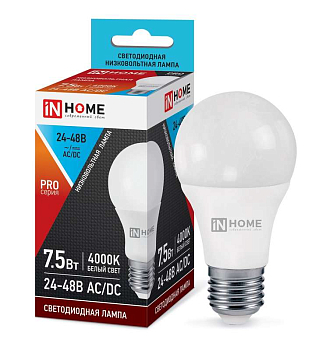 Лампа светодиодная LED-MO-PRO 7.5Вт 24-48В 4000К нейтр. бел. E27 600лм низковольтная IN HOME 4690612031521
