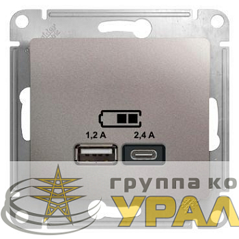 Розетка USB Glossa тип A+C 5В/2.4А 2х5В/1.2А механизм платина SE GSL001239