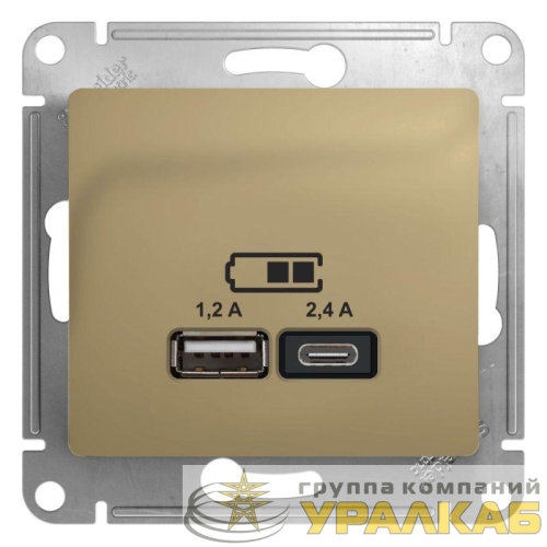 Розетка USB Glossa тип A+C 5В/2.4А 2х5В/1.2А механизм титан SE GSL000439 детальная картинка