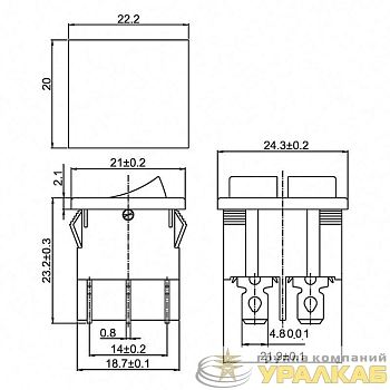 Выключатель клавишный 250В 6А (6с) ON-OFF зел. с подсветкой ДВОЙНОЙ Mini (RWB-305) Rexant 36-2163