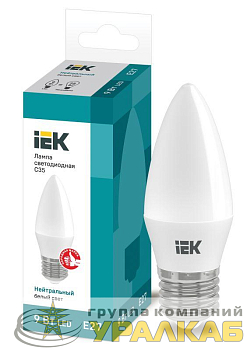 Лампа светодиодная Eco 9Вт C35 свеча 4000К нейтр. бел. E27 230В IEK LLE-C35-9-230-40-E27