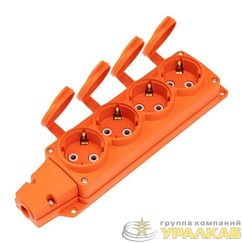 Колодка удлинителя 4-м с заземл. 16А IP54 влагозащ. с защ. крышкой COMPACT каучук оранж. Rexant 