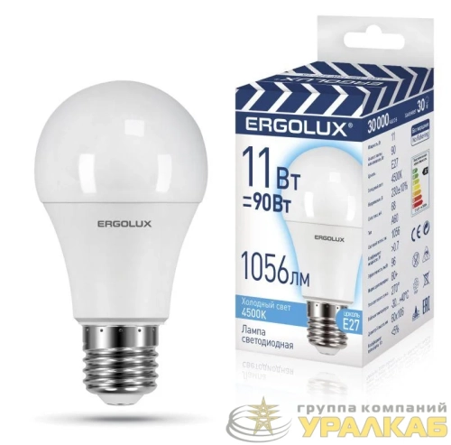 Лампа светодиодная LED-A60-11W-E27-4K 11Вт грушевидная 4500К бел. E27 180-240В ЛОН ПРОМО Ergolux 14459 детальная картинка