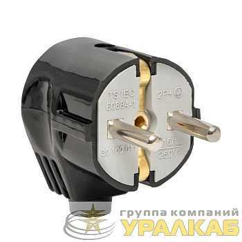 Вилка угловая 16А 250В усиленная с заземл. черн. PROxima EKF AVY16-30-r