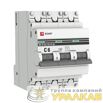 Выключатель автоматический модульный 3п C 6А 4.5кА ВА 47-63 PROxima EKF mcb4763-3-06C-pro