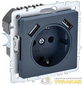 Розетка BRITE РЮш10-1-БрМ 16А с USB A+A 2.1А с заземл. защ. шторки механизм маренго IEK 