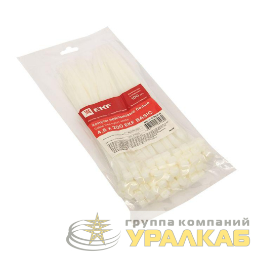 Хомут кабельный 4.8х200 нейл. бел. (уп.100шт) EKF plc-c-4.8x200 детальная картинка