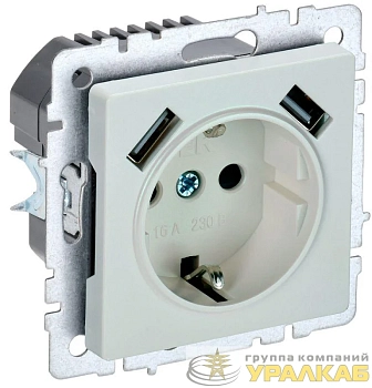 Розетка BRITE РЮш10-1-БрЖ 16А с USB A+A 2.1А с заземл. защ. шторки механизм жемчуж. IEK BR-R14-16-U21-D21-K36