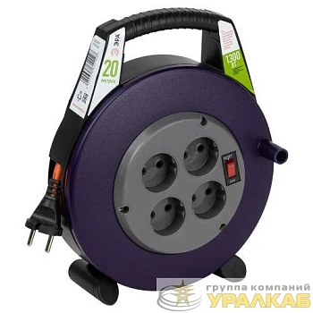 Удлинитель в закрыт. корпусе 4х20м без заземл. 6А с выкл. BPx-4-2x0.75-20m ПВС 2x0.75 Эра 