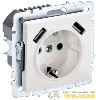 Розетка BRITE РЮш10-2-БрБ 16А с USB A+A 3.1А с заземл. защ. шторки механизм бел. IEK BR-R14-16-U21-D31-K01