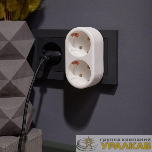Разветвитель 2-м с заземл. 16А IP20 бел. Rexant 11-1075 детальная картинка