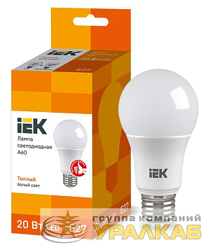 Лампа светодиодная ECO A60 20Вт грушевидная 230В 3000К E27 IEK LLE-A60-20-230-30-E27