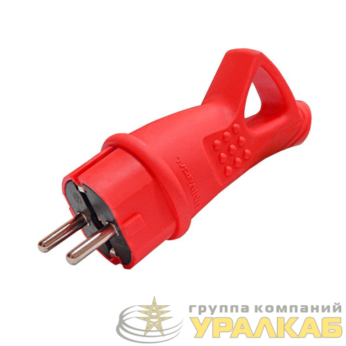 Вилка электрическая 1ф 16А 250В IP44 с заземл. с ушком каучук красн. (еврослот) UNIVersal 3071 детальная картинка