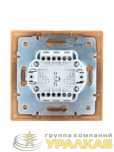 Выключатель 1-кл. СП Mira 10А IP20 с подсветкой со вставкой зол. метал. LEZARD 701-1313-111