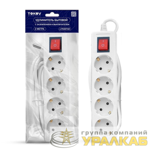 Удлинитель 4х2м с заземл. с выкл. 16А 3х1 TOKOV ELECTRIC TKE-C01-BU4-2-1-ZV детальная картинка