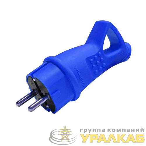 Вилка электрическая 1ф 16А 250В IP44 с заземл. с ушком каучук син. (еврослот) UNIVersal 3040 детальная картинка