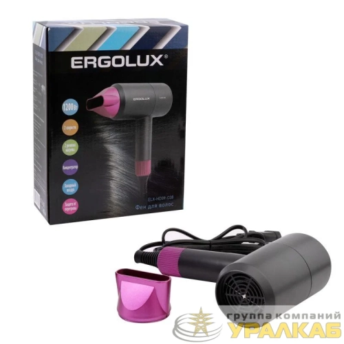 Фен 1200 Вт 220-240В ELX-HD09-C08 сер./роз. Ergolux 15207 детальная картинка