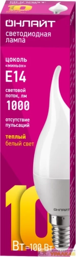 Лампа светодиодная 61 962 OLL-FC37-10-230-2.7K-E14-FR 10Вт свеча на ветру 2700К тепл. бел. E14 1000лм 176-264В ОНЛАЙТ 