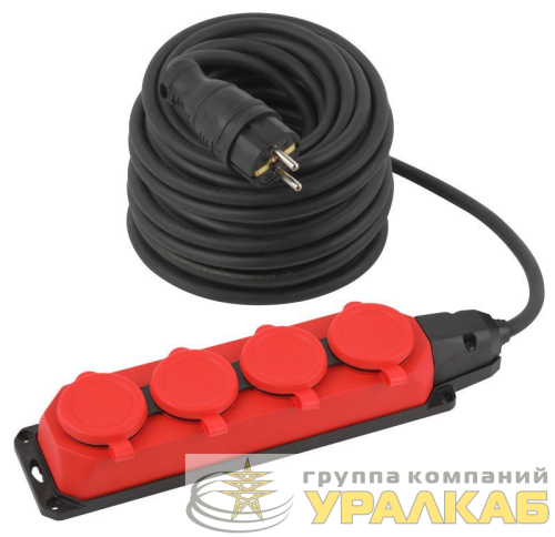 Удлинитель силовой UK-4e-3x1.5-30m-IP44(KG) с заземлением 4 розетки каучук 30м КГ 3х1.5кв.мм IP44 Эра Б0057588 детальная картинка