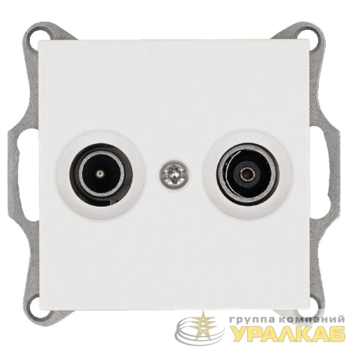 Розетка телевизионная проходная TV + FM 2-м Ф9.5мм механизм бел. глянцевый Jasmart 