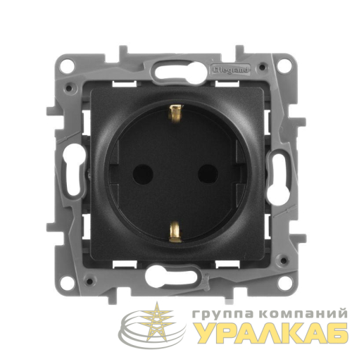 Розетка 1-м СП Etika 16А IP31 250В 2P+E с заземл. защ. шторки немецк. стандарт винтов. клеммы механизм антрацит Leg 672622 детальная картинка