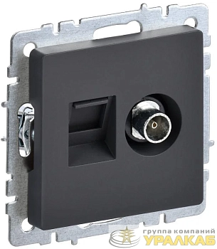 Розетка компьютерная + телевизионная 2-м BRITE РТВ/РК12-БрГ RJ45 кат.5E + TV механизм графит IEK BR-AK20-1-K53