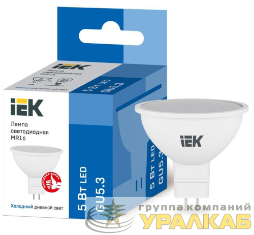 Лампа светодиодная ECO MR16 софит 5Вт 230В 6500К GU5.3 IEK LLE-MR16-5-230-65-GU5